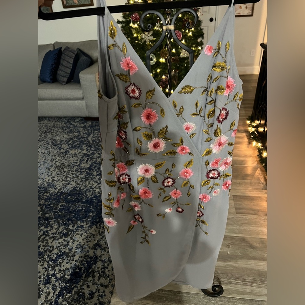 Gino Bini spaghetti strap dress with floral appliqué